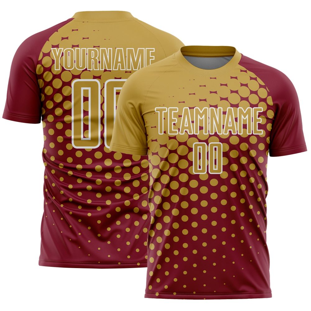 Custom Crimson Old Gold-White Modern Polka Dot Sublimation Soccer Uniform Jersey