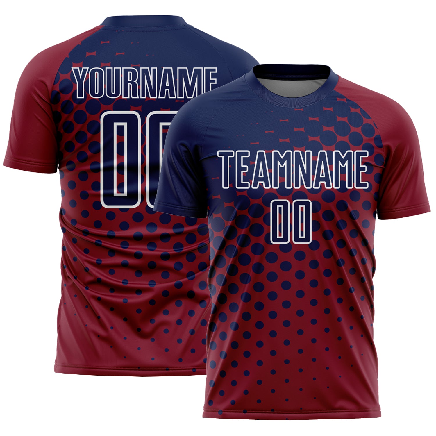 Custom Crimson Navy-White Modern Polka Dot Sublimation Soccer Uniform Jersey