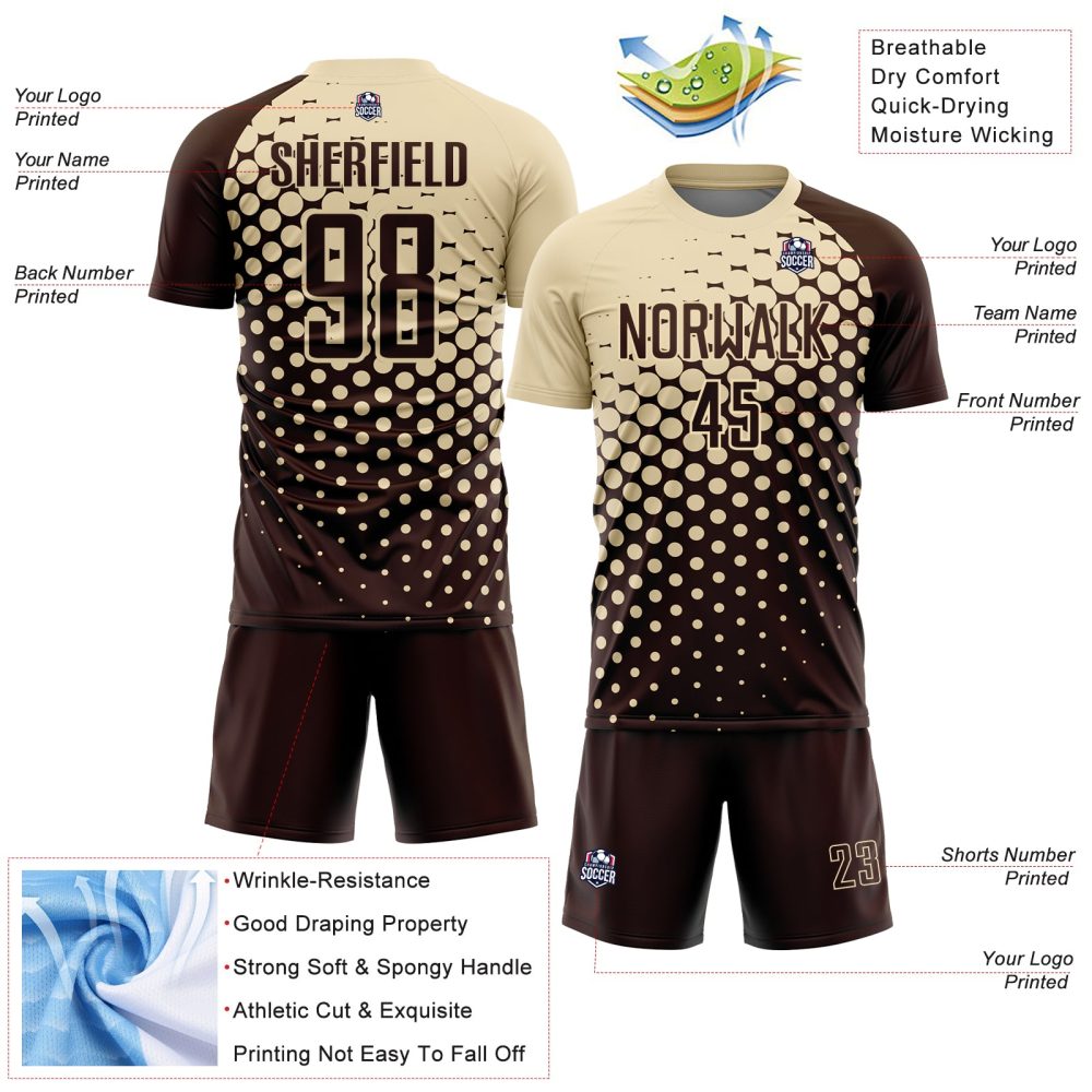 Custom Brown Cream Modern Polka Dot Sublimation Soccer Uniform Jersey