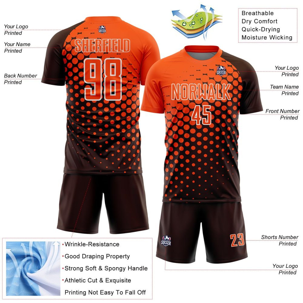 Custom Brown Orange-White Modern Polka Dot Sublimation Soccer Uniform Jersey