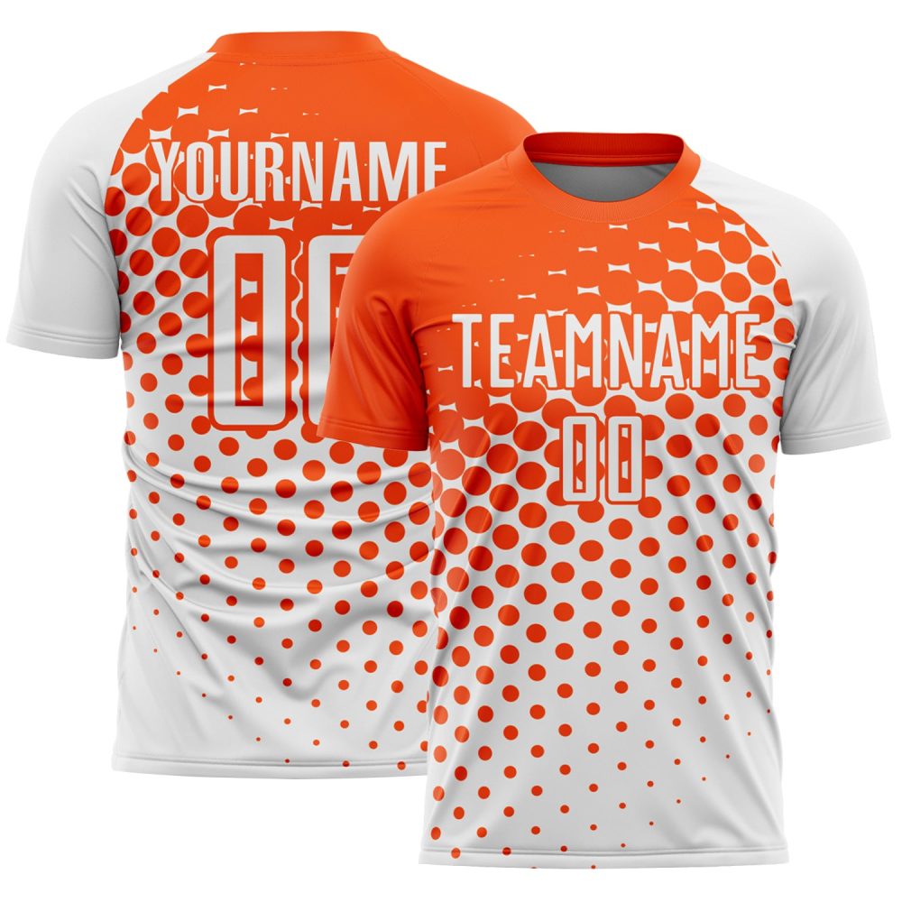 Custom White Orange Modern Polka Dot Sublimation Soccer Uniform Jersey
