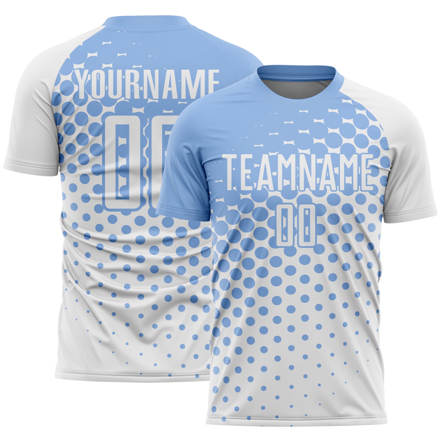Custom White Light Blue Modern Polka Dot Sublimation Soccer Uniform Jersey