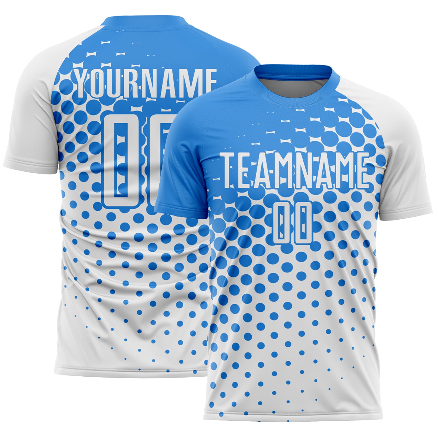 Custom White Powder Blue Modern Polka Dot Sublimation Soccer Uniform Jersey