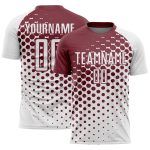 Custom White Burgundy Modern Polka Dot Sublimation Soccer Uniform Jersey