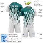 Custom White Teal Modern Polka Dot Sublimation Soccer Uniform Jersey