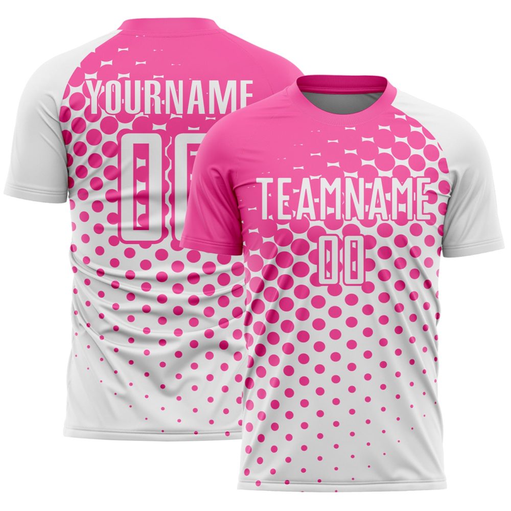 Custom White Pink Modern Polka Dot Sublimation Soccer Uniform Jersey