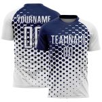 Custom White Navy Modern Polka Dot Sublimation Soccer Uniform Jersey
